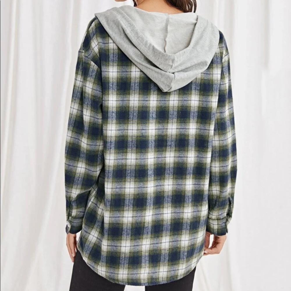 Trendy Comfortable Plaid Hooded Shacket - Picture 3 of 5